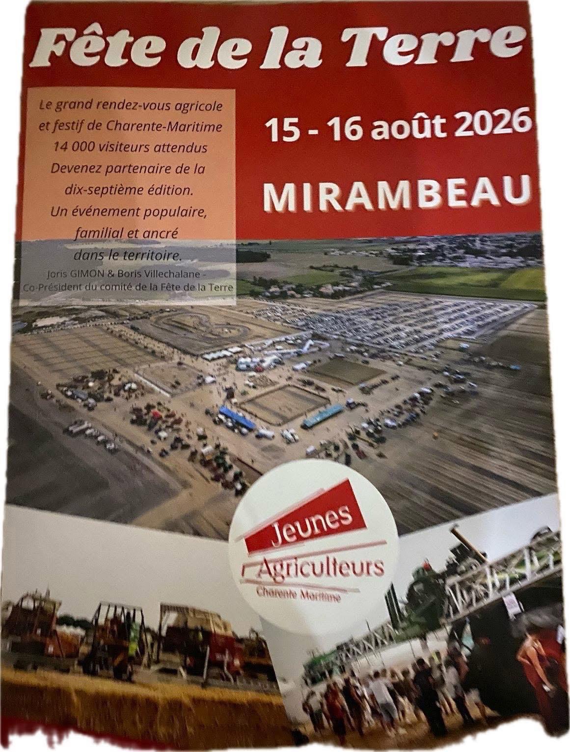 Affiche de la Fête de la Terre 2026 à Mirambeau les 15 et 16 août